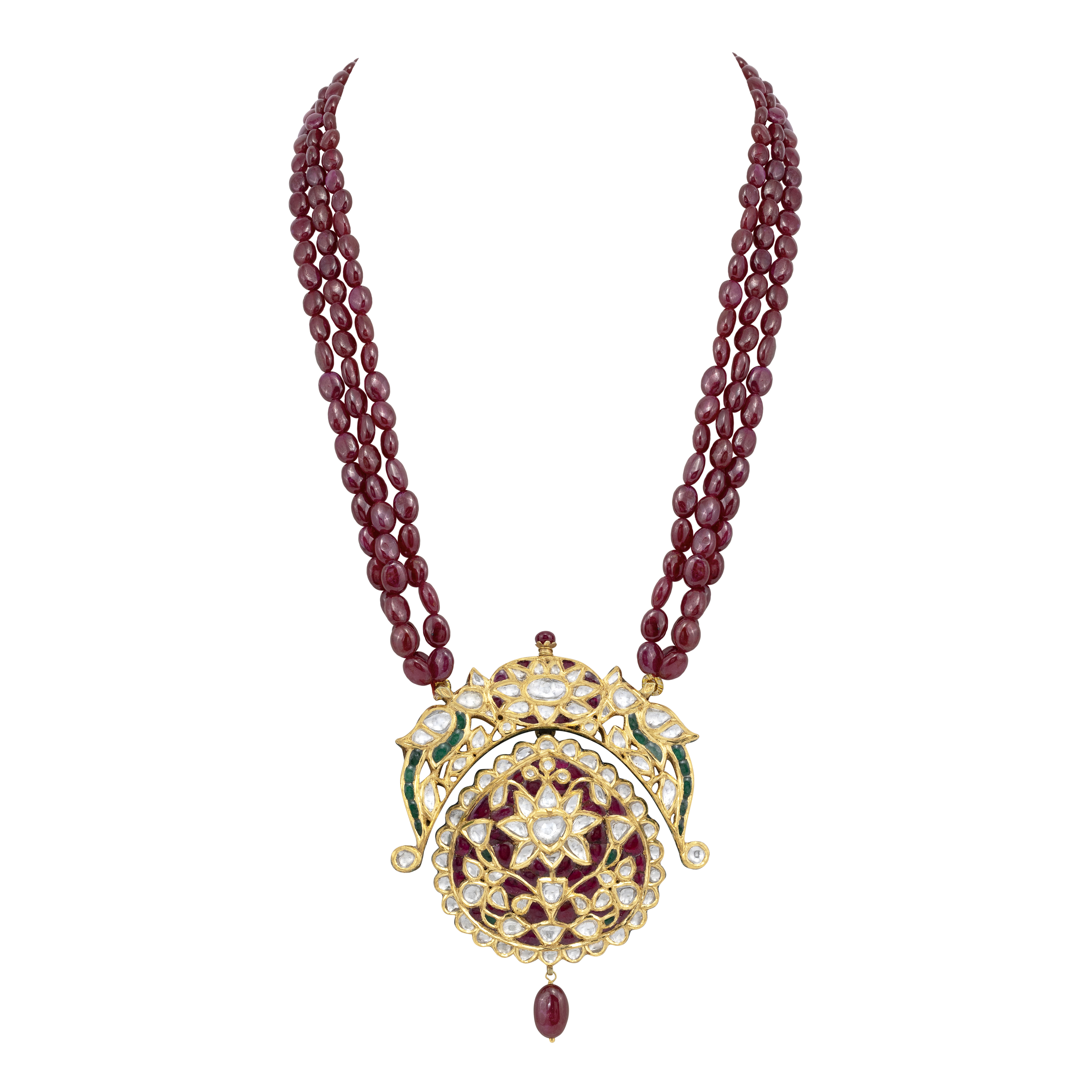 Ruby Strand Necklace with Talaf Bird Motif Pendant